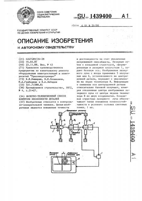 Лазерно-телевизионный способ контроля несоосности деталей (патент 1439400)