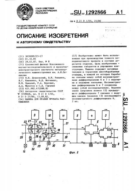Машина для правки проката растяжением (патент 1292866)