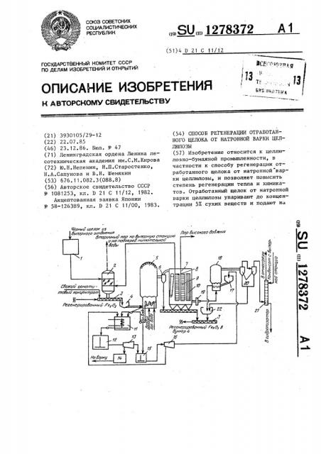 Способ регенерации отработанного щелока от натронной варки целлюлозы (патент 1278372)