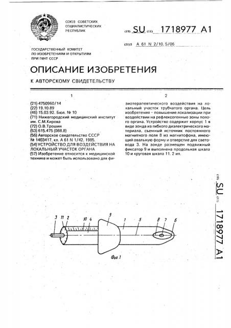 Устройство для воздействия на локальный участок органа (патент 1718977)