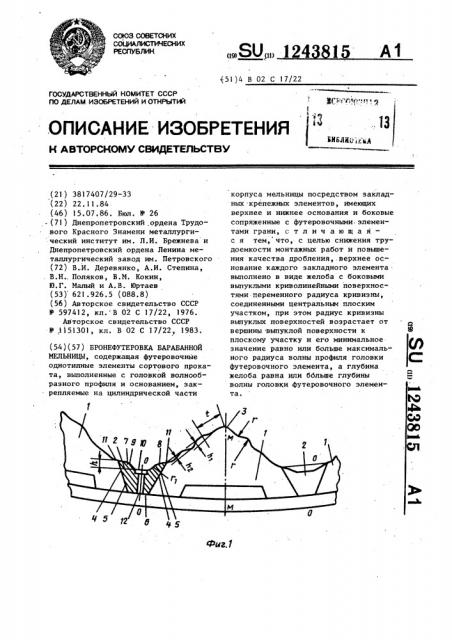 Бронефутеровка барабанной мельницы (патент 1243815)