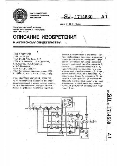 Цифровой частотный детектор (патент 1714530)