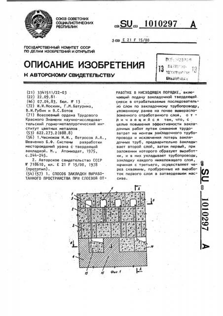 Способ закладки выработанного пространства при слоевой отработке в нисходящем порядке (патент 1010297)