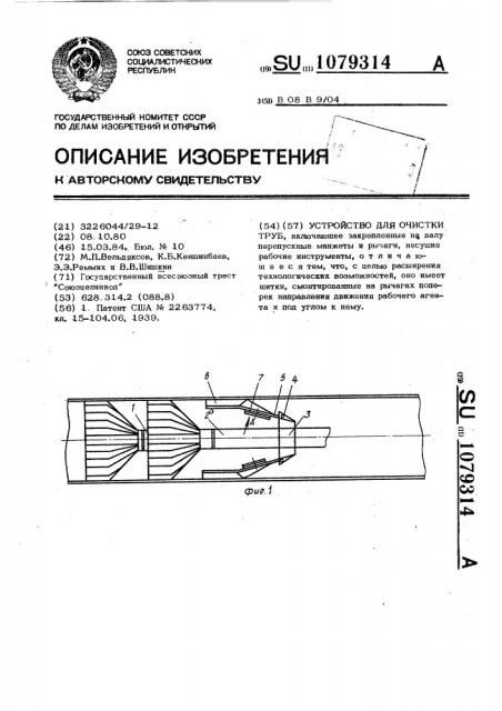 Устройство для очистки труб (патент 1079314)
