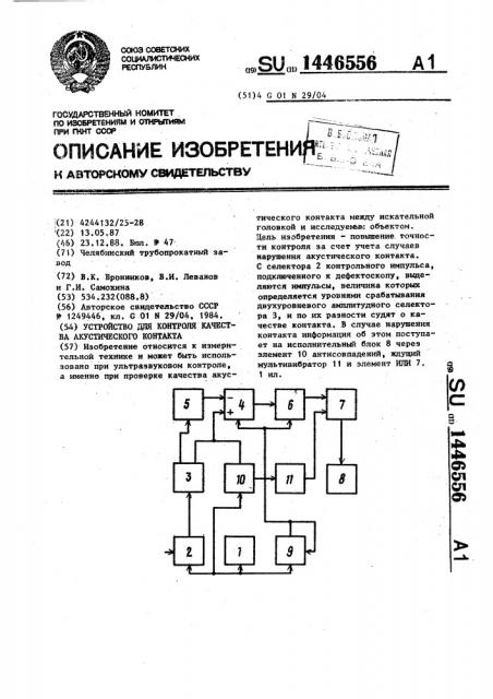 Устройство для контроля качества акустического контакта (патент 1446556)