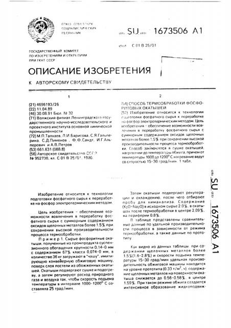 Способ термообработки фосфоритовых окатышей (патент 1673506)