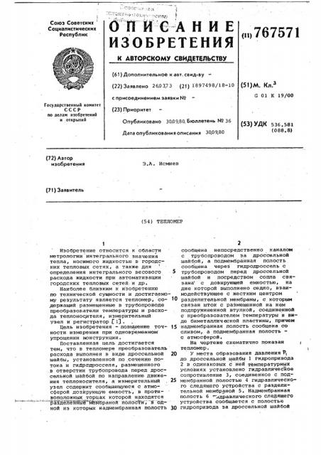 Тепломер (патент 767571)