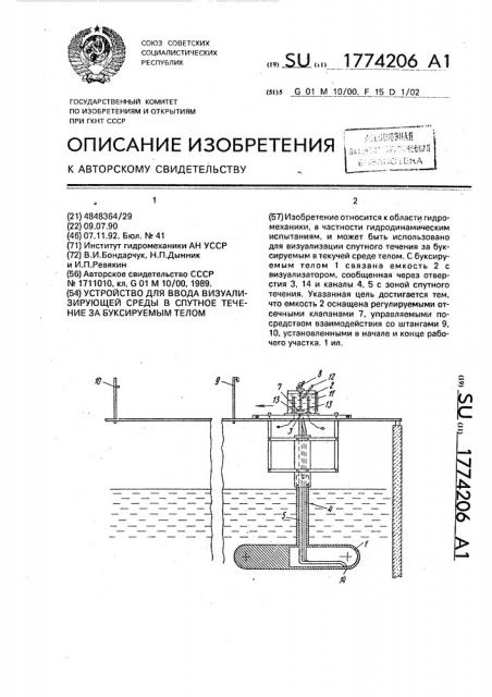 Устройство для ввода визуализирующей среды в спутное течение за буксируемым телом (патент 1774206)