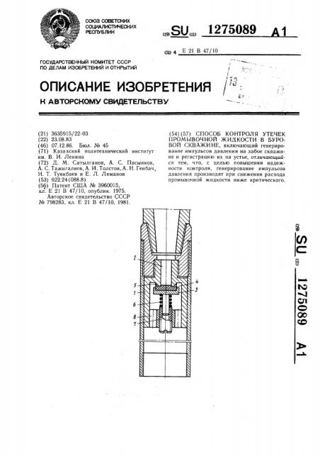 Способ контроля утечек промывочной жидкости в буровой скважине (патент 1275089)
