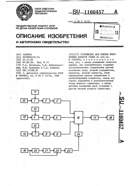 Устройство для оценки мореходных качеств судна (патент 1160457)