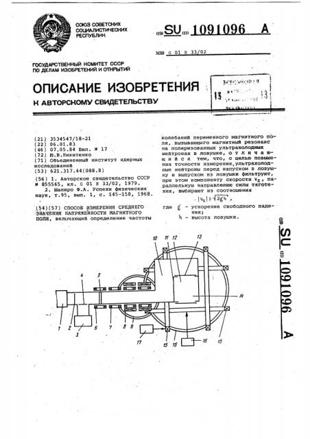 Способ измерения среднего значения напряженности магнитного поля (патент 1091096)