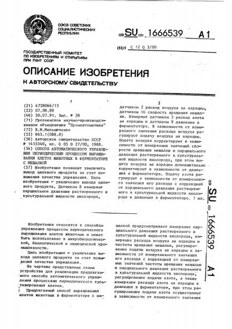 Способ автоматического управления периодическим процессом выращивания клеток животных в ферментаторе с мешалкой (патент 1666539)