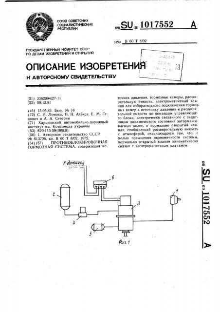 Противоблокировочная тормозная система (патент 1017552)