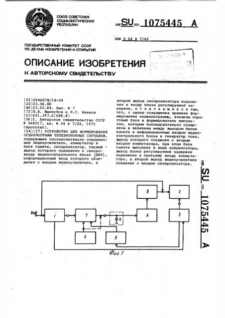 Устройство для формирования осциллограмм телевизионных сигналов (патент 1075445)