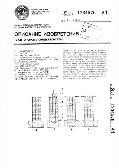 Способ прямой промывки песчаной пробки в скважине (патент 1234576)