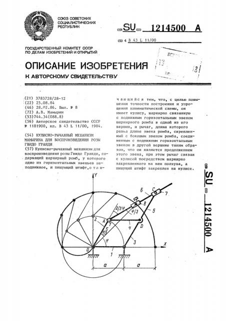 Кулисно-рычажный механизм мамырина для воспроизведения розы гвидо гранди (патент 1214500)