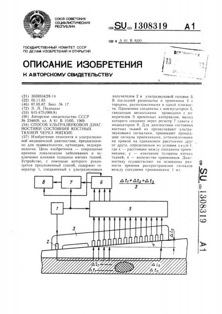 Способ ультразвуковой диагностики состояния костных тканей через мягкие (патент 1308319)