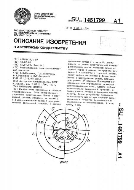 Магнитная система (патент 1451799)
