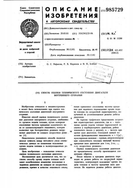 Способ оценки технического состояния двигателя внутреннего сгорания (патент 985729)
