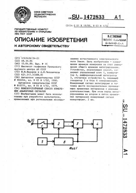 Помехоустойчивый способ измерения аналоговых сигналов (патент 1472833)