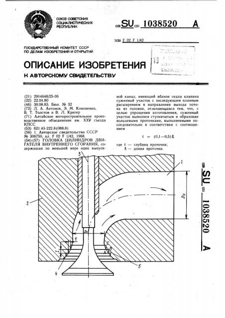 Головка цилиндров двигателя внутреннего сгорания (патент 1038520)