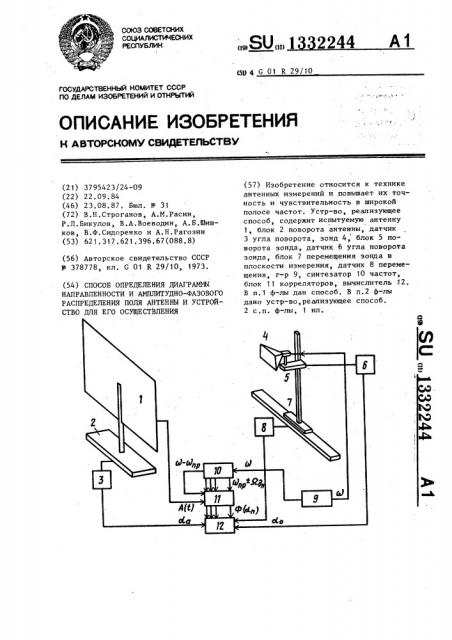 Способ определения диаграммы направленности и амплитудно- фазового распределения поля антенны и устройство для его осуществления (патент 1332244)