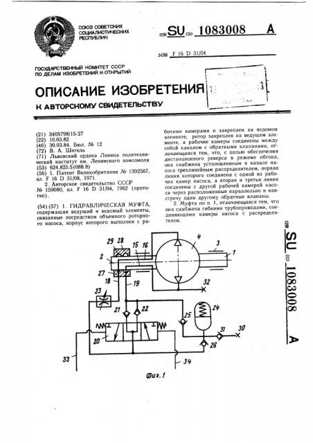 Гидравлическая муфта (патент 1083008)