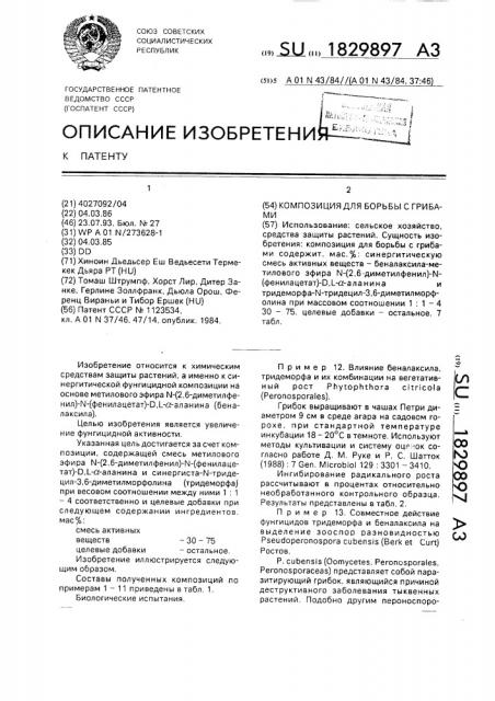 Композиция для борьбы с грибами (патент 1829897)