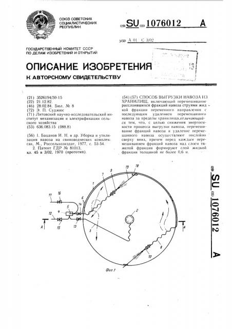 Способ выгрузки навоза из хранилищ (патент 1076012)