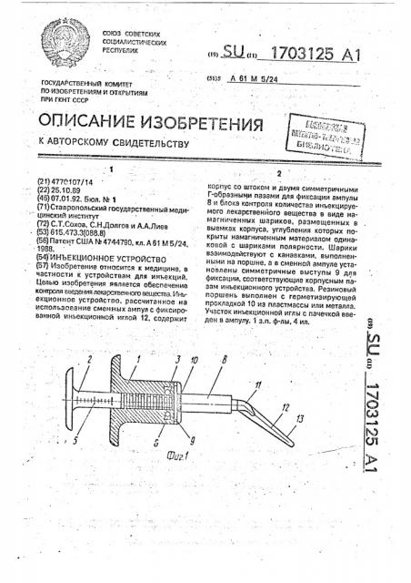 Инъекционное устройство (патент 1703125)