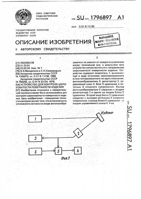 Устройство для контроля шероховатости поверхности изделия (патент 1796897)