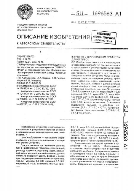 Чугун с шаровидным графитом для отливок (патент 1696563)