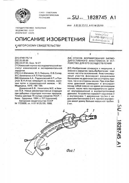 Способ формирования билиодигестивного анастомоза и устройство для его осуществления (патент 1828745)