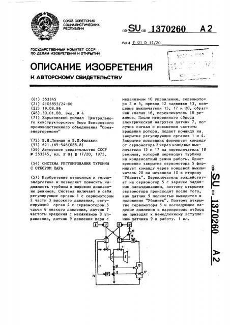 Система регулирования турбины с отбором пара (патент 1370260)