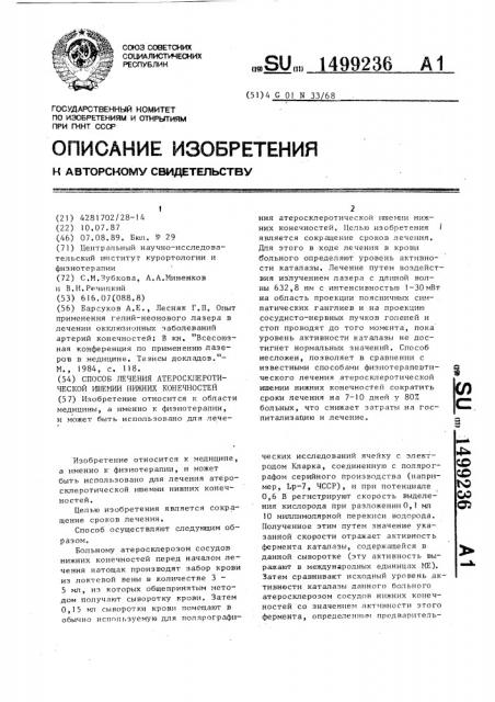 Способ лечения атеросклеротической ишемии нижних конечностей (патент 1499236)