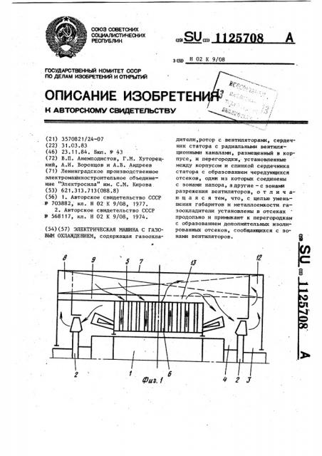 Электрическая машина с газовым охлаждением (патент 1125708)