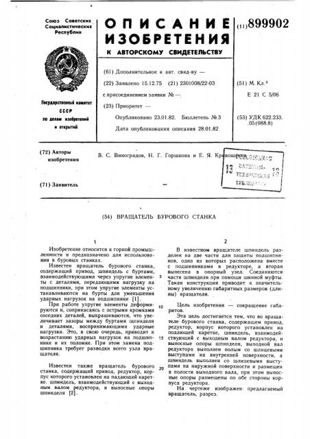 Вращатель бурового станка (патент 899902)