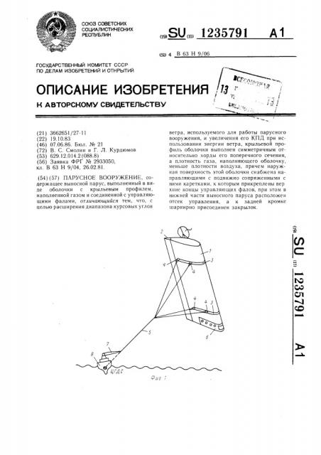 Парусное вооружение (патент 1235791)