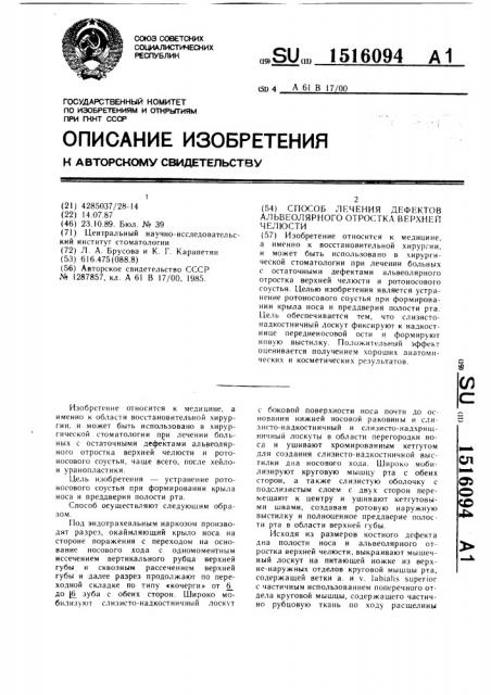 Способ лечения дефектов альвеолярного отростка верхней челюсти (патент 1516094)