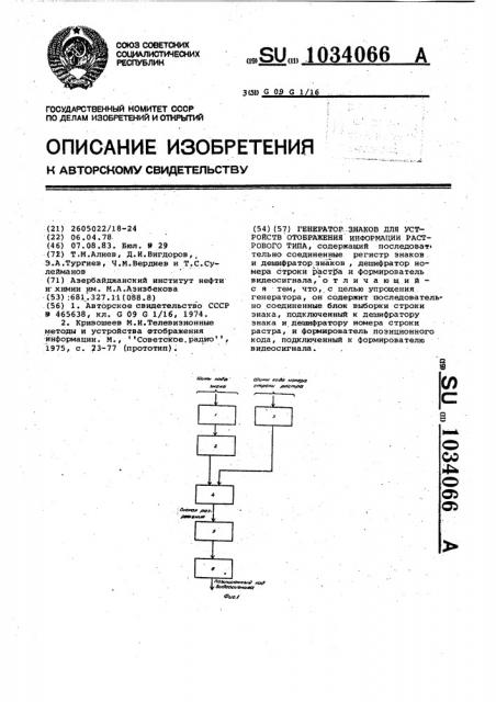 Генератор знаков для устройств отображения информации растрового типа (патент 1034066)