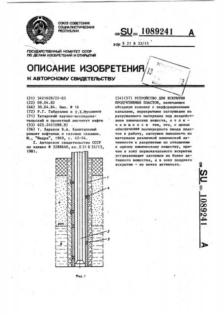 Устройство для вскрытия продуктивных пластов (патент 1089241)