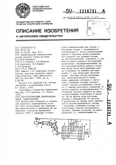 Акустооптический спектроанализатор радиосигналов (патент 1216741)