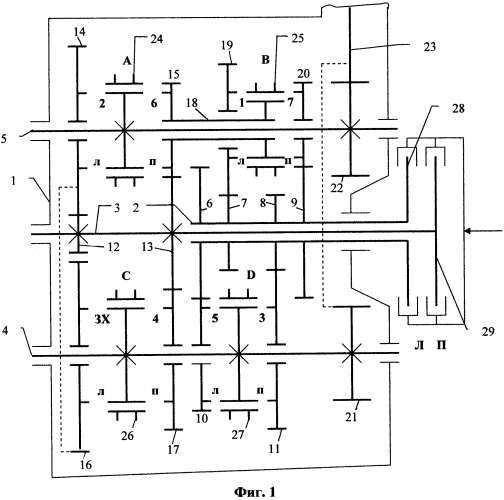 Семиступенчатая коробка передач с двумя сцеплениями (патент 2565799)
