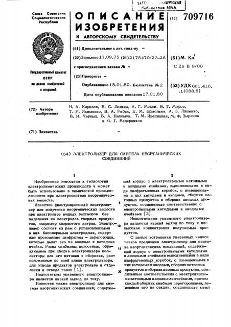 Электолизер для синтеза неорганических соединений (патент 709716)