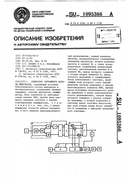 Генератор случайного потока импульсов (патент 1095366)