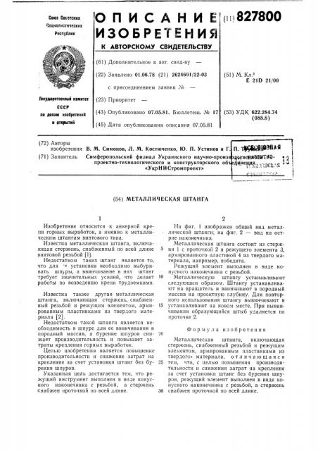 Металлическая штанга (патент 827800)