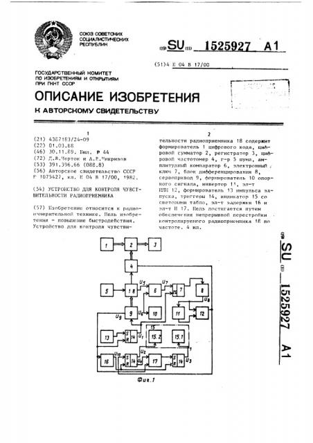 Устройство для контроля чувствительности радиоприемника (патент 1525927)