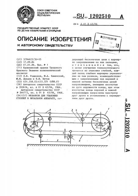 Механизм для упаковки стеблей в вязальном аппарате (патент 1202510)