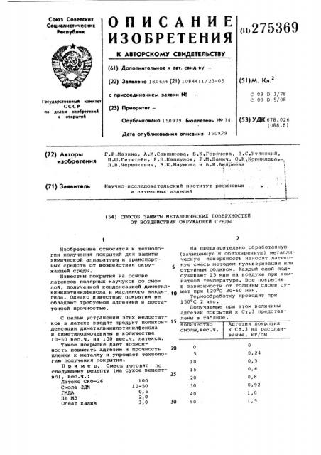 Способ защиты металлических поверхностей от воздействия окружающей среды (патент 275369)