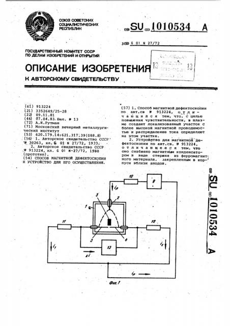 Способ магнитной дефектоскопии и устройство для его осуществления (патент 1010534)